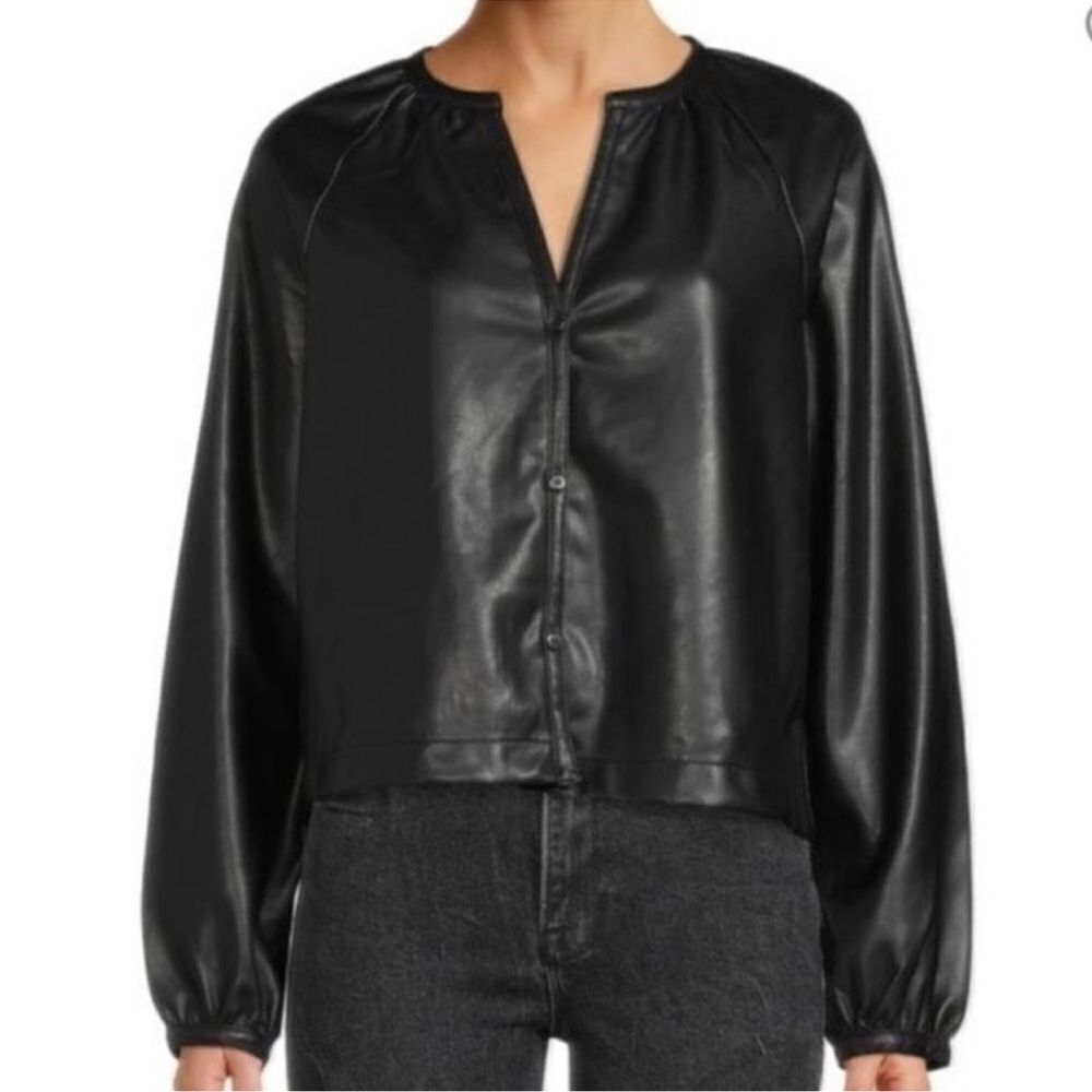 Avec Les Filles Puff Sleeve Faux Leather Shirt Jacket large